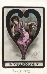 Jente som vurderer de relative attraksjonene til elskerne hennes (farge litho) av American School