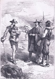 Gorton's landing (1646), illustrasjon fra Cassell's History of the United States pub. av Petter & Galpin ca. 1890 (litho) av American School