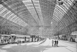 Grand Central Station, New York City, fra 'Harper's Weekly' 3. februar 1872 (gravering) av American School
