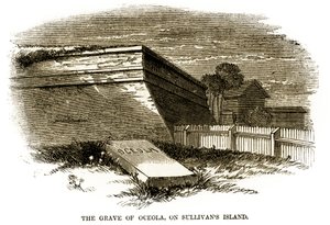 Graven til Seminole-høvdingen Osceola, slik den så ut ved siden av Northwestern Bastion of Fort Moultrie i 1860, like før den amerikanske borgerkrigen av American School