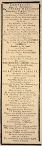 Handbill kommenterer frifinnelsen av kaptein Preston og seks soldater etter rettssaken deres i oktober 1771 (litho) av American School