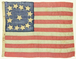 Håndsydd flagg med tretten stjerner, ca. 1830-80 (ull og bomull) av American School