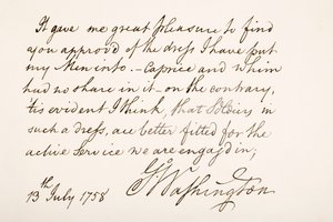 Håndskrift og signatur av George Washington, 1758 av American School