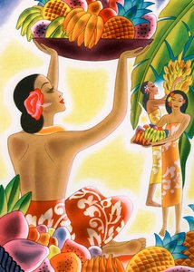 Hawaiian kvinner som høster frukt av American School