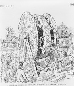 Holiday Sports in Ceylon, riding i et sirkulært hjul, ca. 1893 (illustrasjon) av American School