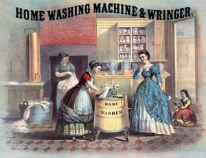 Hjemmevaskemaskin og vrimaskin, ca. 1869 av American School
