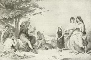 Homer resiterer Iliaden (gravyr) av American School