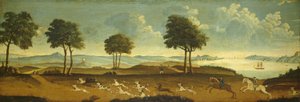 Jaktscene med havn, 1700-tallet av American School