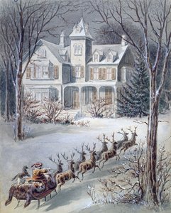 Illustrasjon fra Twas the Night Before Christmas skrevet av professor Clement Clarke Moore (1779-1863) av American School
