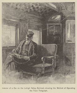 Interiør i en bil på Lehigh Valley Railroad, som viser metoden for å betjene togtelegrafen (gravering) av American School