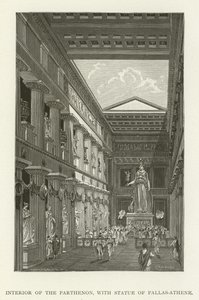 Interiør av Parthenon, med statue av Pallas-Athene av American School