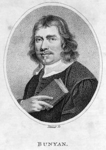 John Bunyan (1628-88) frontispice til Pilgrims Progress, 1805 av American School