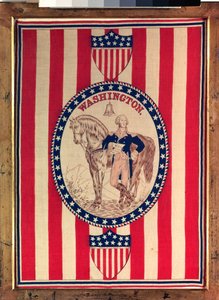Tørkle som viser et ridesportrett i full lengde av George Washington, ca. 1876 (bomull) av American School