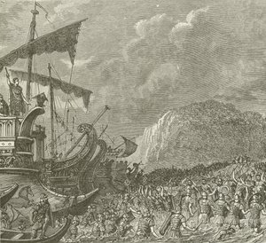 Landing av romerne, under Cæsar, i Storbritannia, B C 55 av American School