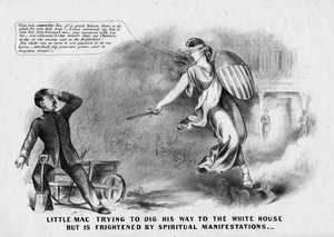 Lille Mac prøver å grave seg til Det hvite hus, men er skremt av åndelige manifestasjoner, 1864 av American School