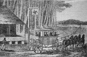 Mail Coach, illustrasjon fra 'Travels in North America' av Isaac Weld (1774-1856) 1795 (gravering) av American School