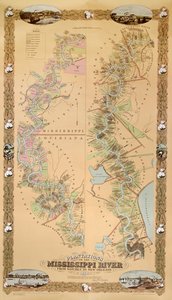 Kart som viser plantasjer ved Mississippi-elven fra Natchez til New Orleans, 1858