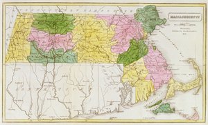 Kart over Massachusetts, fra 'Historical Collections of Massachusetts', av John Warren Barber, 1839