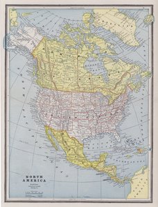 Kart over Nord-Amerika (farget gravering) av American School