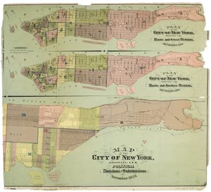Kart over byen New York, som viser dens politiske inndelinger og underavdelinger av American School