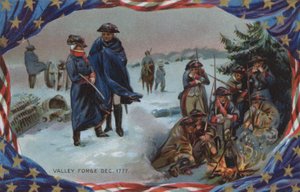 Minnedagskort, Valley Forge, desember 1777 (fargelitografi) av American School