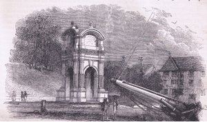 Monument i New Plymouth for å markere stedet for pilgrimsfedrenes landgang, illustrasjon fra Cassell