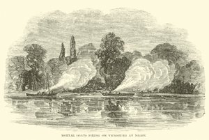 Mørtelbåter som skyter mot Vicksburg om natten, juli 1862 av American School