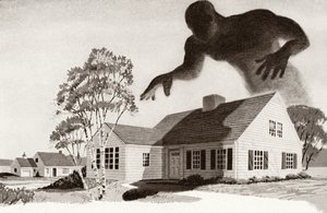 Pantemonster ruver over en familiebolig av American School