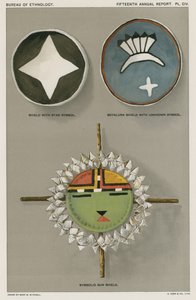 Indianerskjold - skjold med stjernesymbol, Soyaluna-skjold med ukjent symbol, symbolsk solskjold av American School