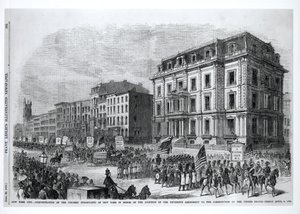New York City: Demonstrasjon av de fargede innbyggerne i New York til ære for vedtakelsen av det femtende tillegget til grunnloven av USA, 8. april 1870, fra 