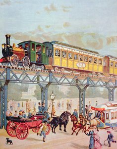 New York Elevated Railway, ca. 1880 (farge litho) av American School