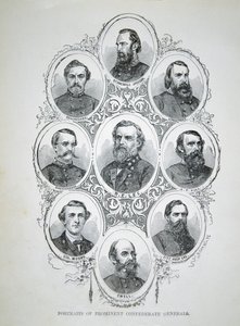 Ni portretter av fremtredende generaler fra den konfødererte hæren (litho) av American School