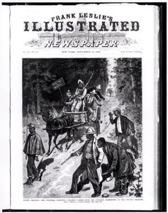 North Carolina, den politiske kampanjen: Fargede velgere fra interiøret på reise til valglokalene, fra 'Frank Leslie's Illustrated Newspaper', 13. november 1880 (gravering) (svart-hvitt-foto) av American School