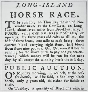 Melding om et hesteveddeløp på Long Island, fra Rivington's Gazette, New York av American School