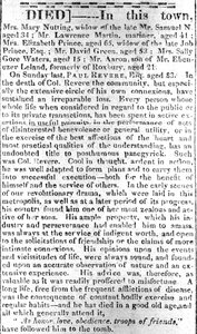 Nekrologside fra Boston Intelligencer, 16. mai 1818 (trykk) av American School