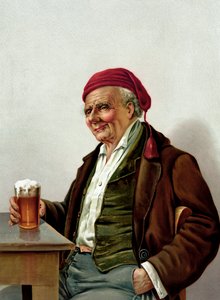 Gammel mann med en øl på en pub av American School