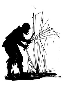 En av et sett med Robinson Crusoe-silhuetter (lito) av American School