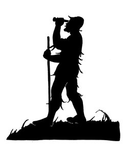 En av et sett med Robinson Crusoe-silhuetter (lito) av American School