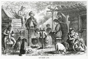 Uteliv, illustrasjon for en spillehistorie, A Community of Outcasts, fra Appletons Journal, 23. mars 1872 av American School