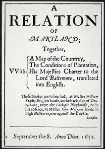 Brosjyre om Colony of Maryland utstedt av den andre Lord Baltimore av American School