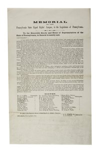 Pennsylvania State Equal Rights League, minnesmerke for Pennsylvania State Equal Rights League, til lovgiveren i Pennsylvania, 20. januar 1865 av American School