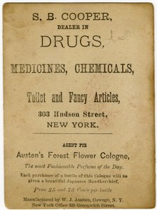 Parfymert med Austens Forest Flower Cologne; S.B, Cooper, forhandler av narkotika? [handelskort verso] (trykk) av American School
