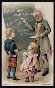 Perry Davis smertestillende middel, reklame fra midten av 1800-tallet (chromolitho) av American School