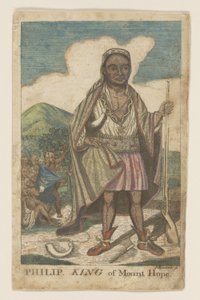 Phillip, King of Mount Hope, pub. 1772 (håndfarget gravering) av American School