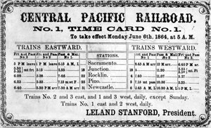 Fotografisk trykk av Central Pacific Railroad Companys originale rutetabell for 6. juni 1864, 1864 av American School