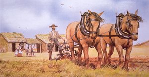 Pioneer bonde (farge litho) av American School