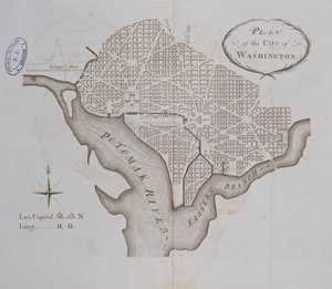 Plan for byen Washington slik den opprinnelig ble lagt ut i 1793 av American School
