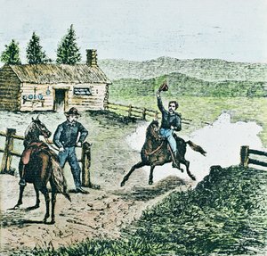 Pony Express Station (farget gravering) av American School