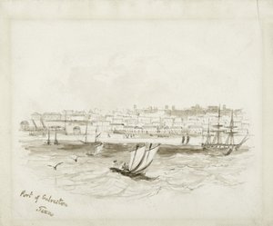 Port of Galveston, Texas, sent på 1800-tallet (blekk på vevd papir) av American School