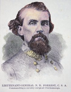Portrett av generalløytnant Nathan B. Forrest (1821-77) (litho) av American School